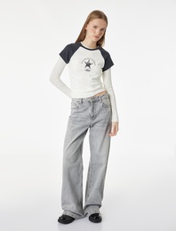 Slim Fit Kısa Kollu Bisiklet Yaka Pamuklu Baskılı Tişört