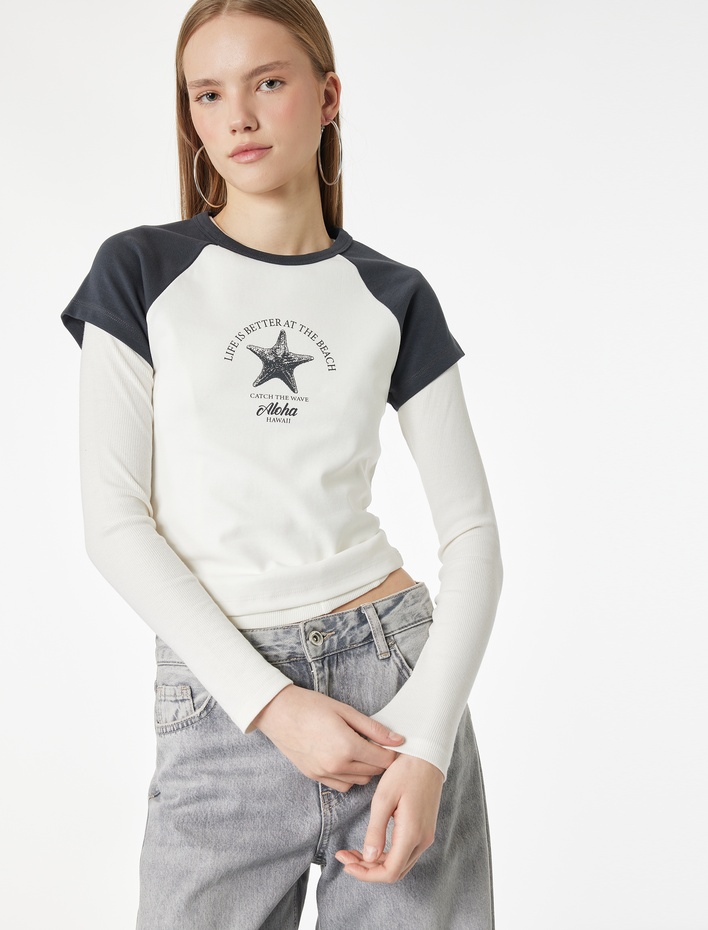  Slim Fit Kısa Kollu Bisiklet Yaka Pamuklu Baskılı Tişört