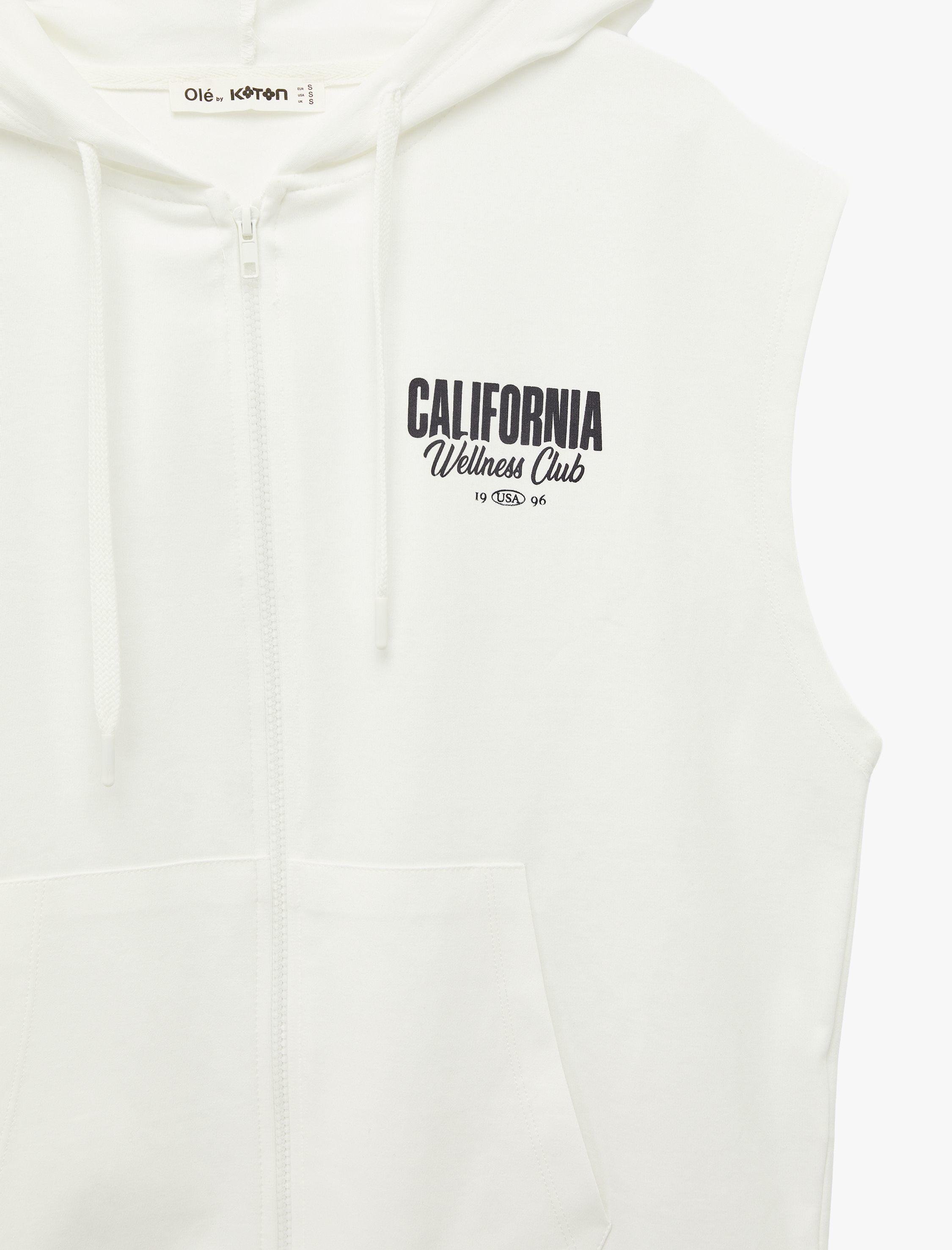   Arkası Baskılı Fermuarlı Cep Detaylı Kapüşonlu Kolsuz Sweatshirt