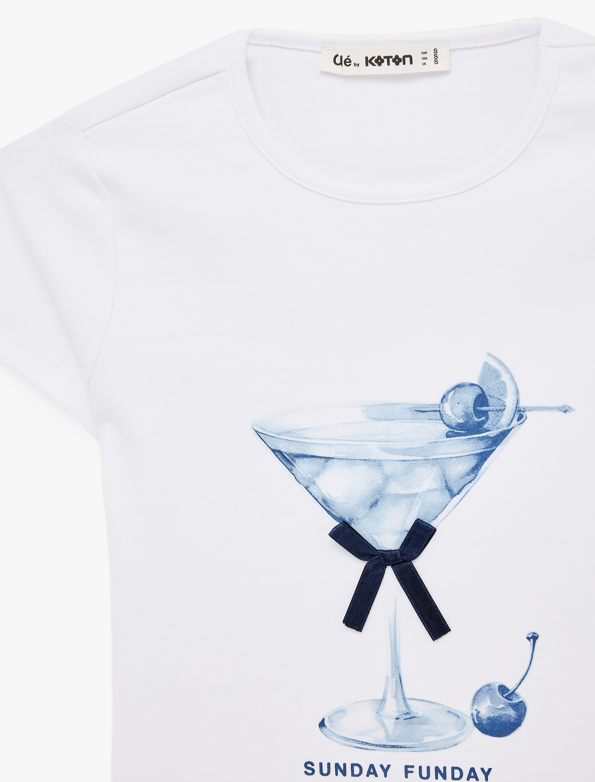   Kısa Kollu Bisiklet Yaka Pamuklu Fiyonklu Tişört