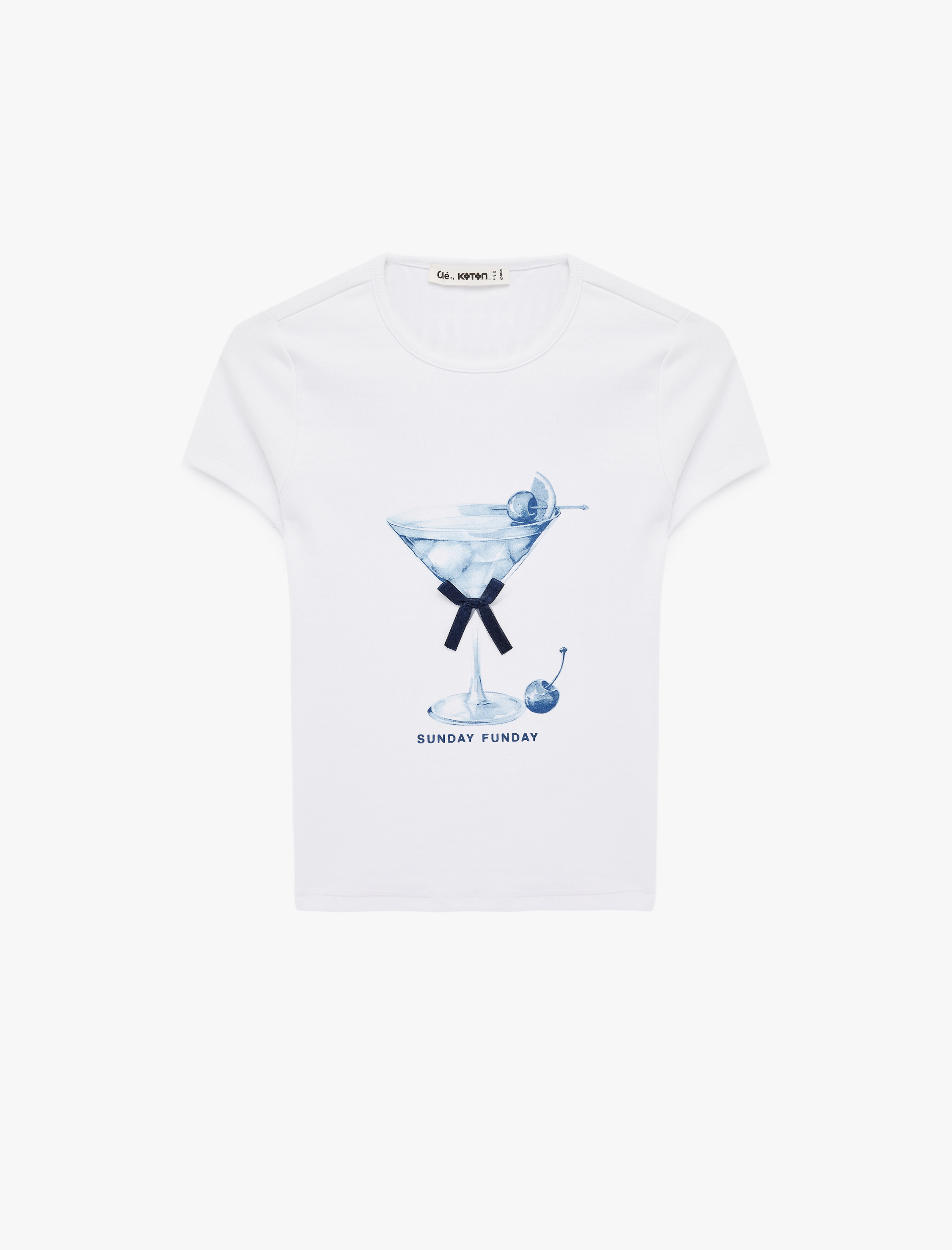   Kısa Kollu Bisiklet Yaka Pamuklu Fiyonklu Tişört