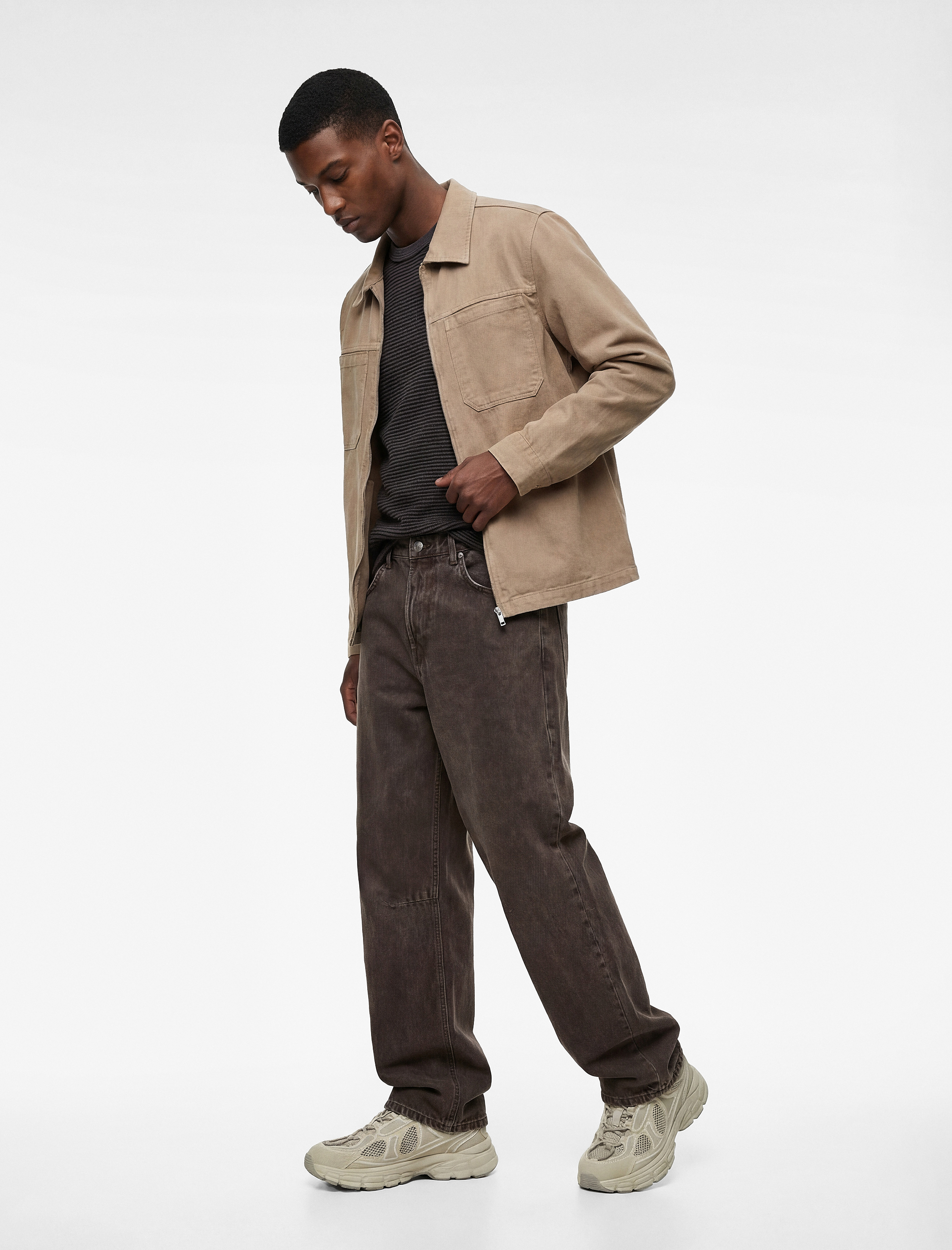   Regular Fit Uzun Kollu Cep Detaylı Fermuarlı Gömlek Ceket