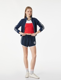 Nakış Detaylı Beli Lastikli Biyeli Mini Şort