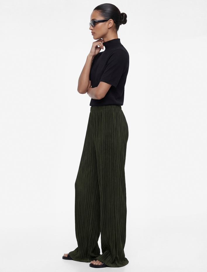  Yüksek Bel Geniş Paça Piliseli Pantolon