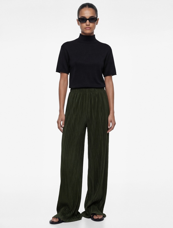  Yüksek Bel Geniş Paça Piliseli Pantolon