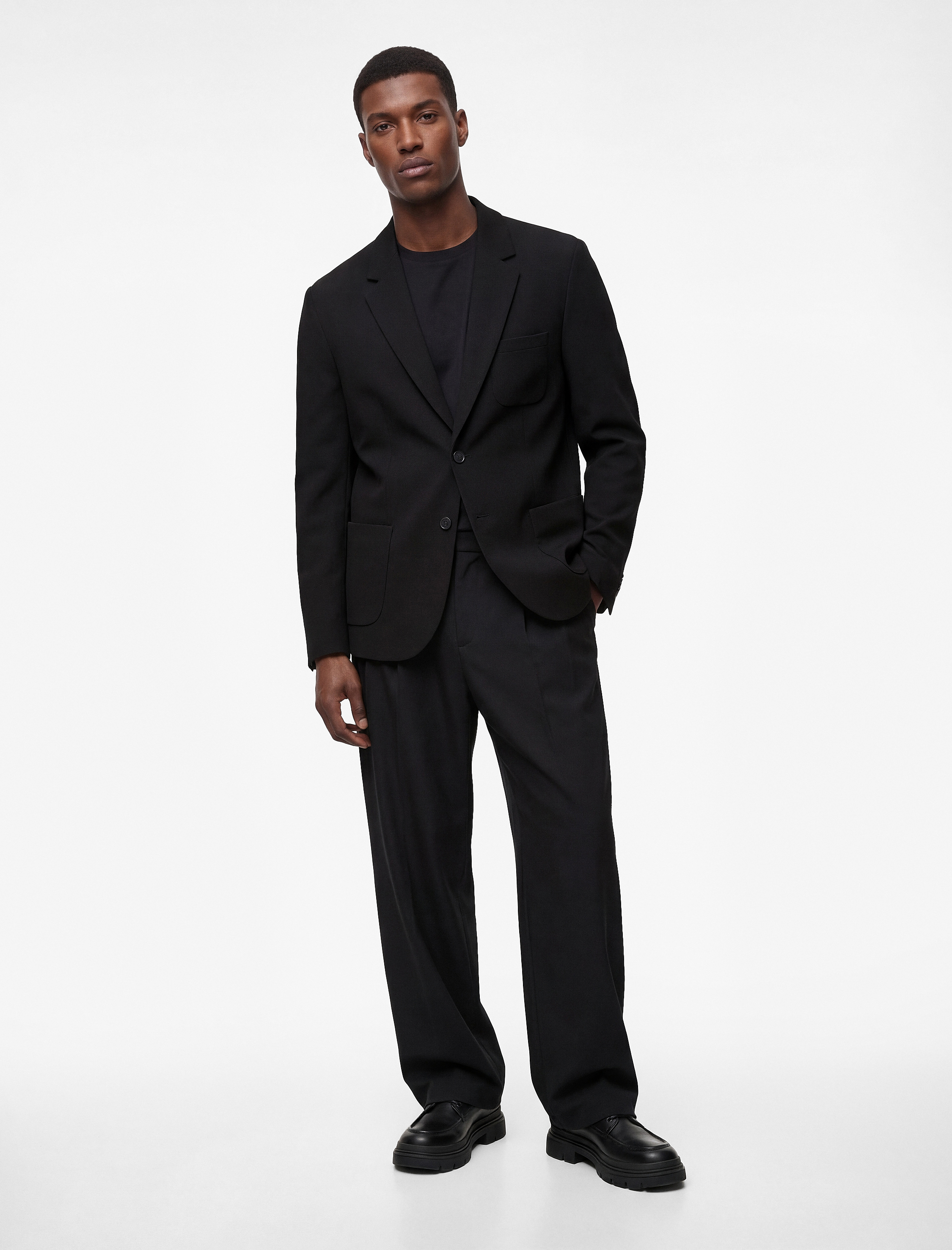   Regular Fit Uzun Kollu Cepli Düğmeli Mono Yaka Blazer Ceket