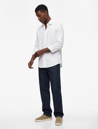 Regular Fit Düğmeli Uzun Kollu Yarım İtalyan Yaka Klasik Gömlek