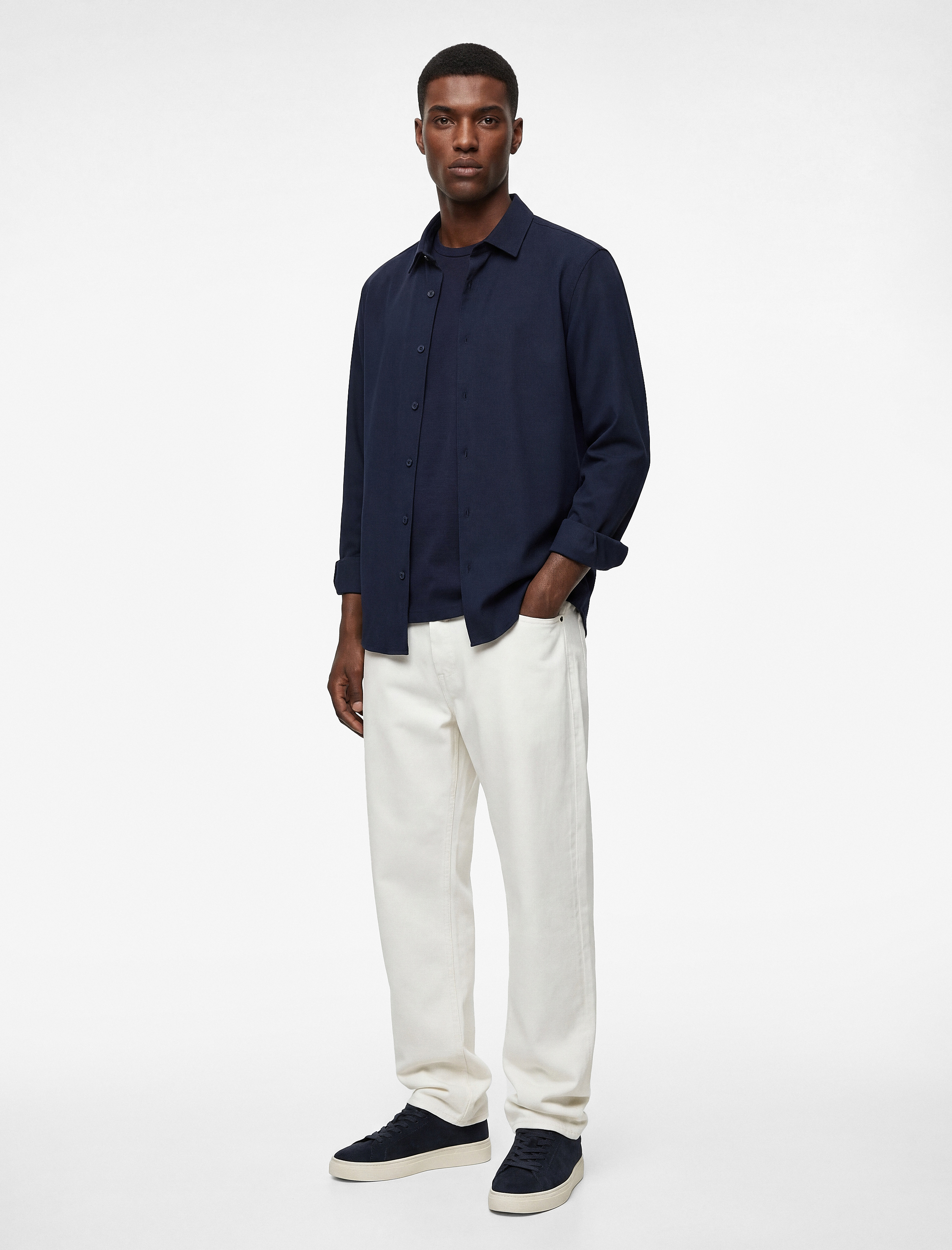   Regular Fit Düğmeli Uzun Kollu Yarım İtalyan Yaka Klasik Gömlek