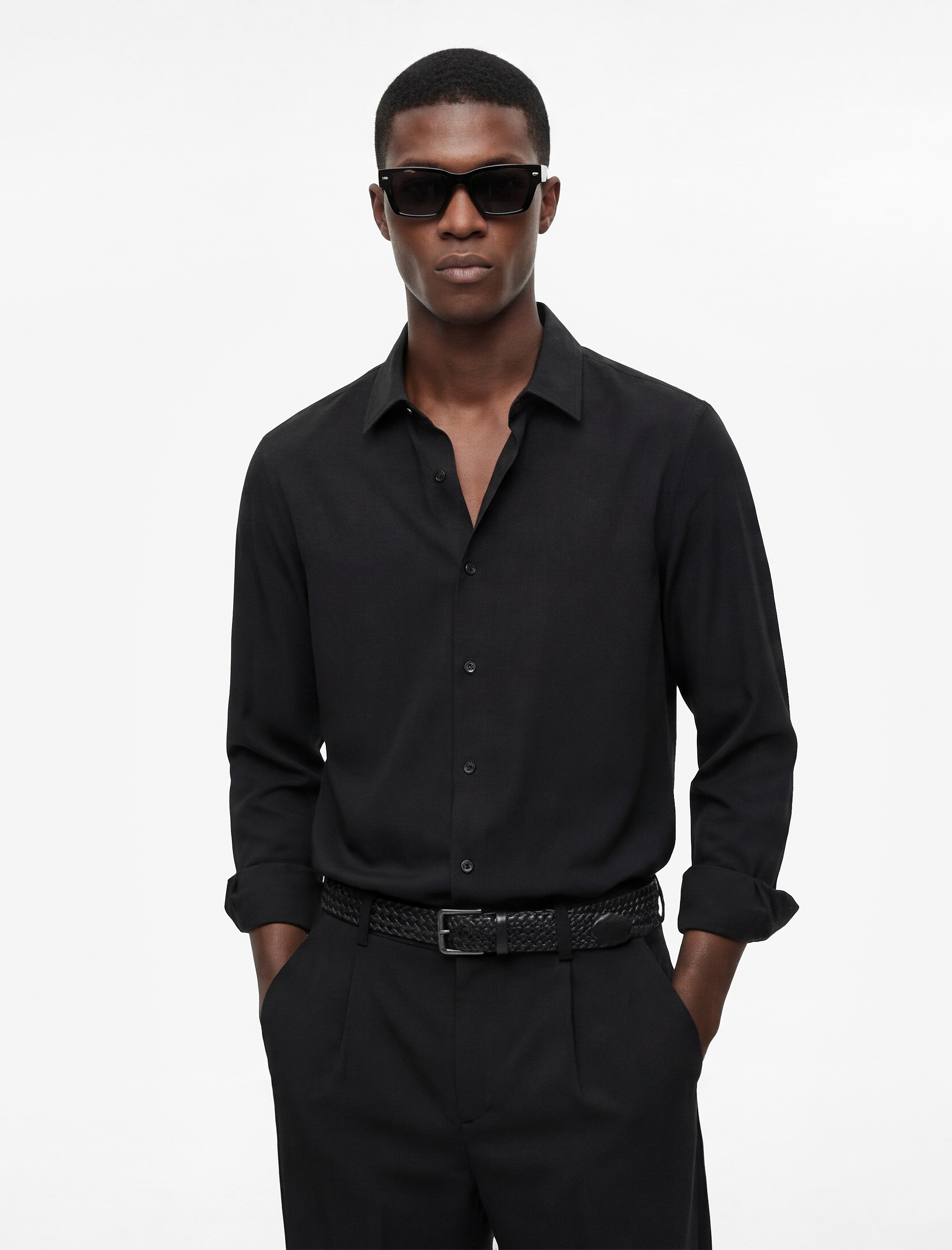   Regular Fit Düğmeli Uzun Kollu Yarım İtalyan Yaka Klasik Gömlek