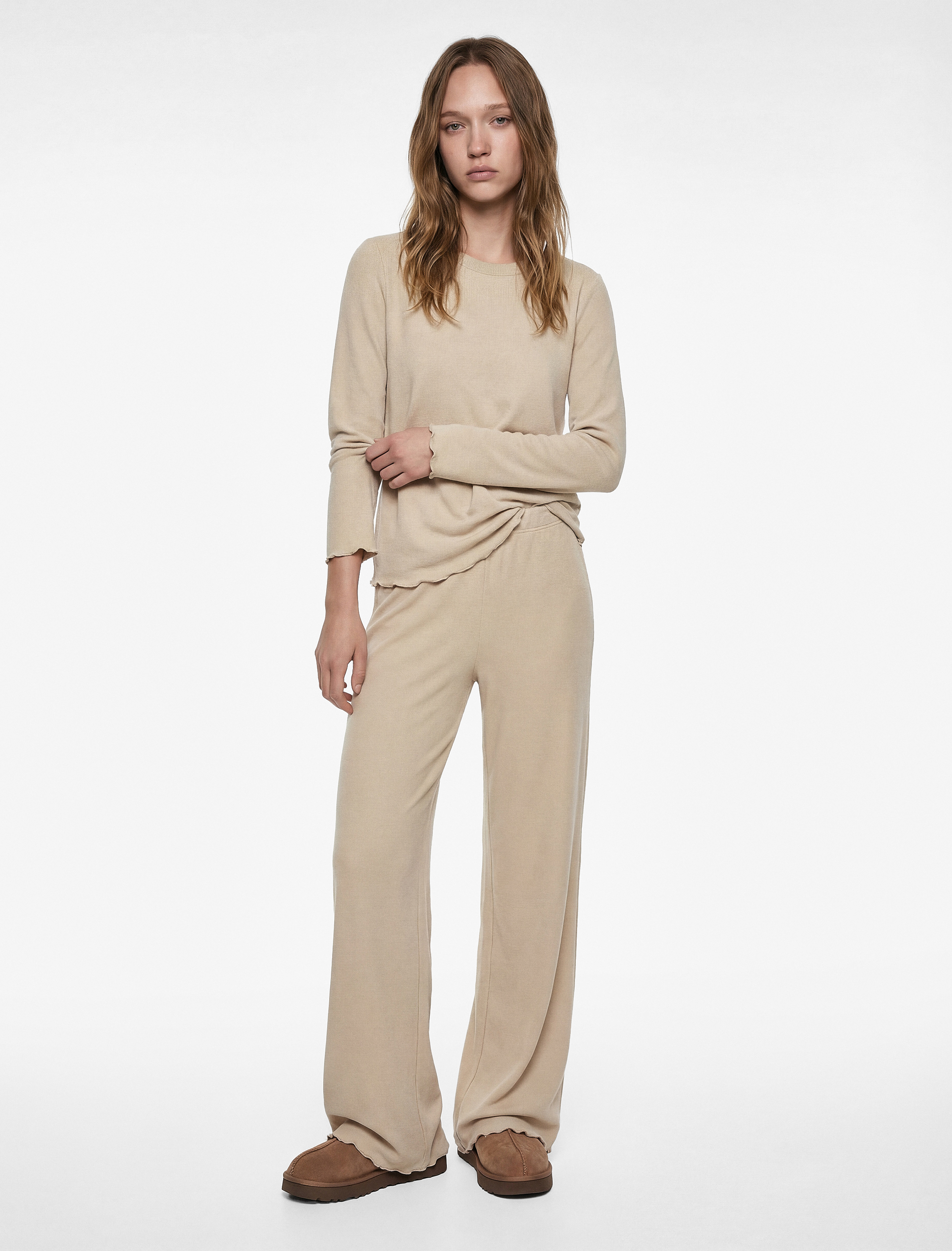   Uzun Kollu Viskon Karışımlı Örme Slim Fit Pijama Takımı - 2'li Set