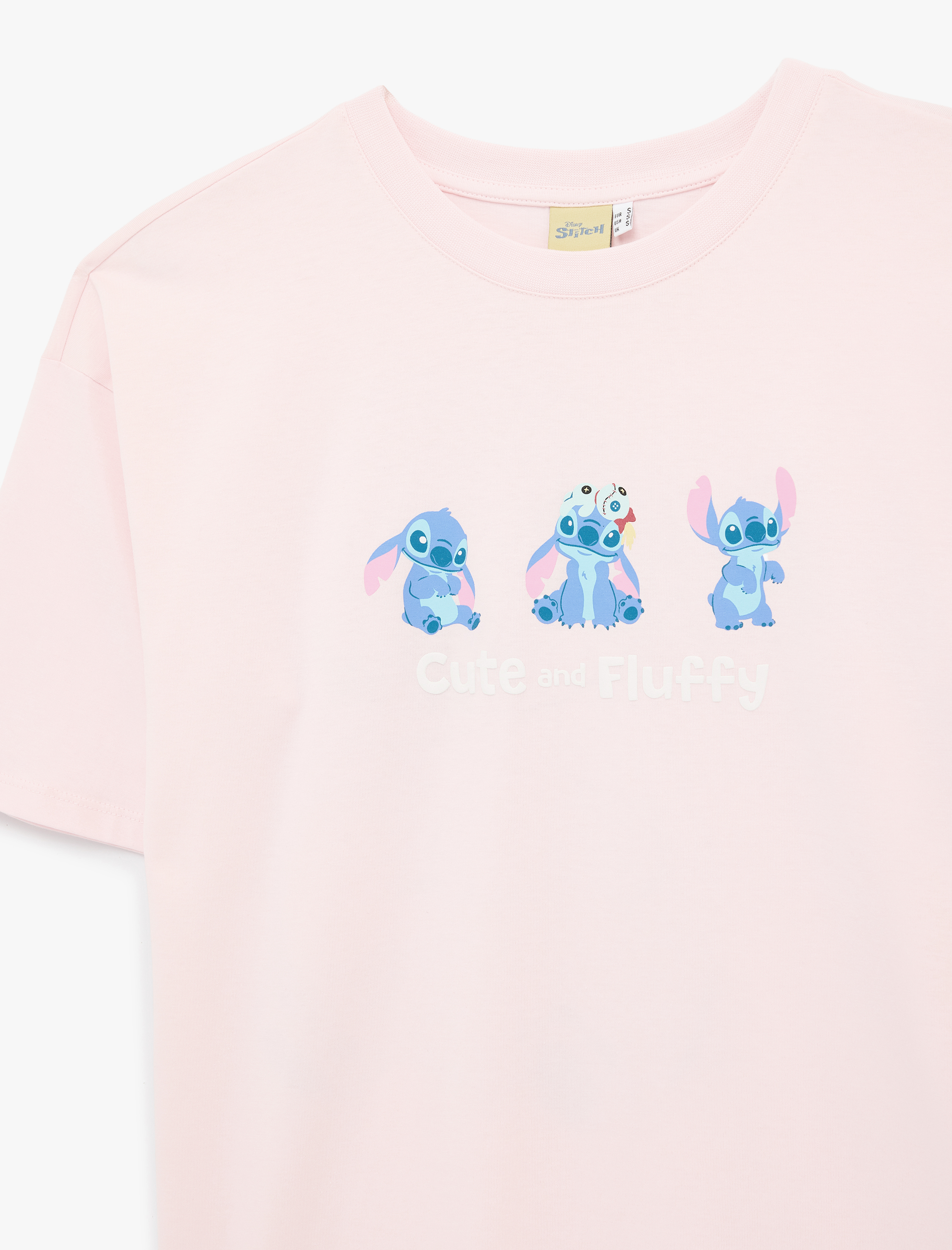   Stitch Lisanslı Kısa Kollu Bisiklet Yaka Arkası Baskılı Tişört