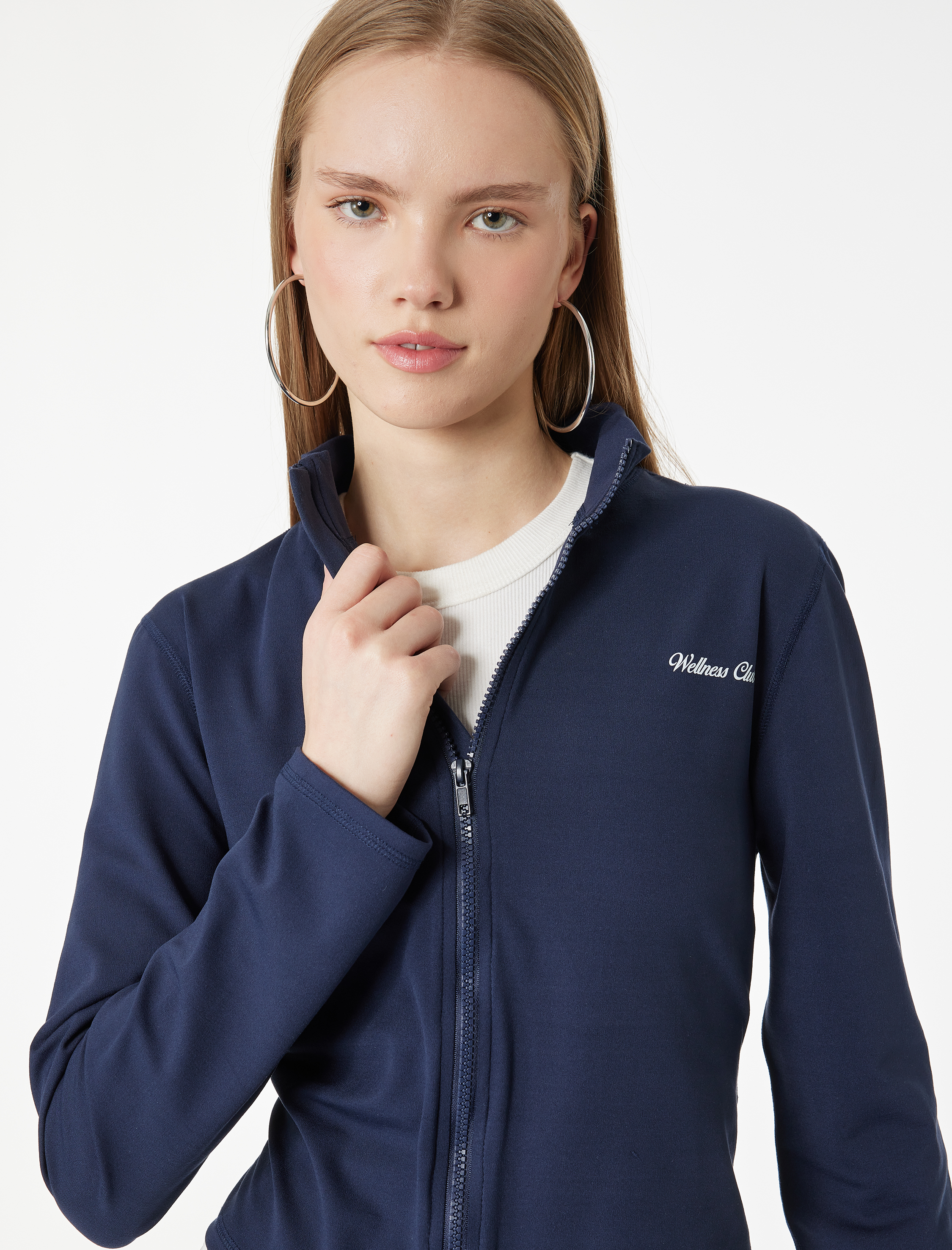   Slim Fit Uzun Kollu Dik Yaka Baskılı Spor Sweatshirt