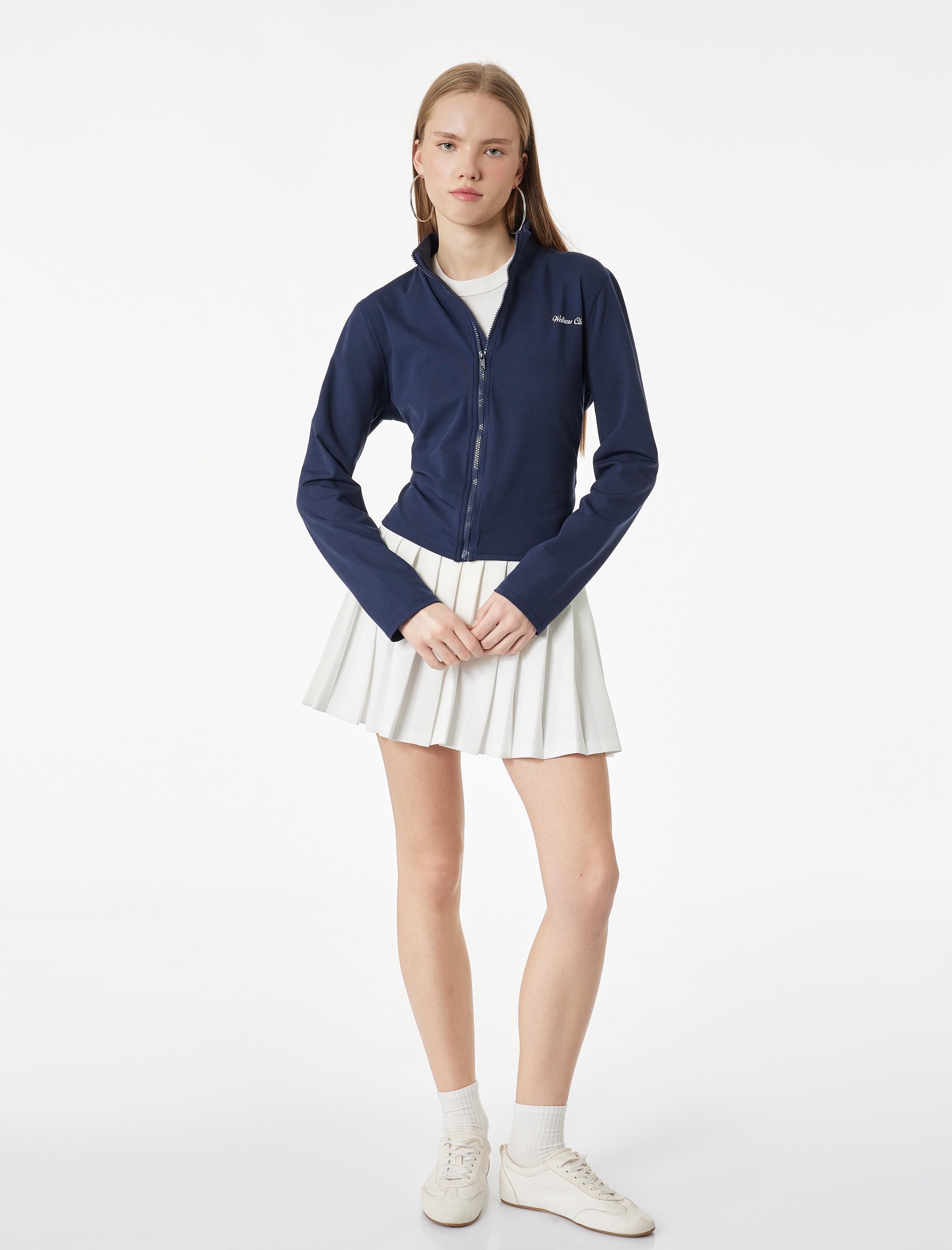   Slim Fit Uzun Kollu Dik Yaka Baskılı Spor Sweatshirt