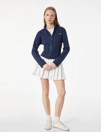 Slim Fit Uzun Kollu Dik Yaka Baskılı Spor Sweatshirt