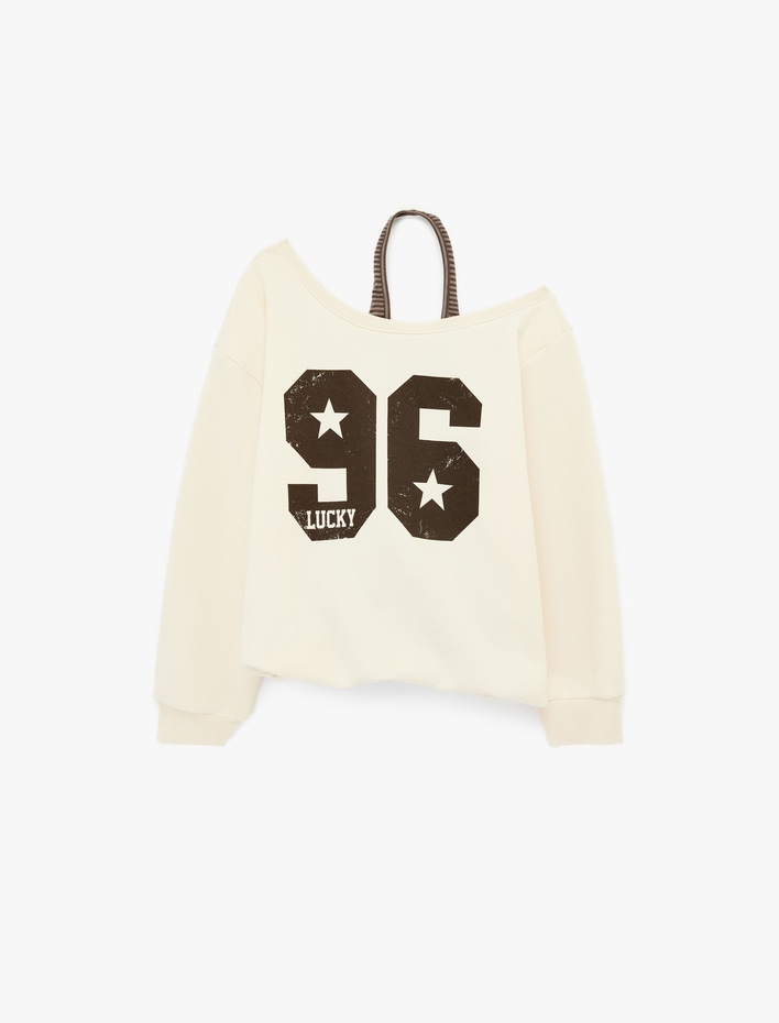  Üç İplik Şardonlu Uzun Kollu Baskılı Halter Yaka Sweatshirt