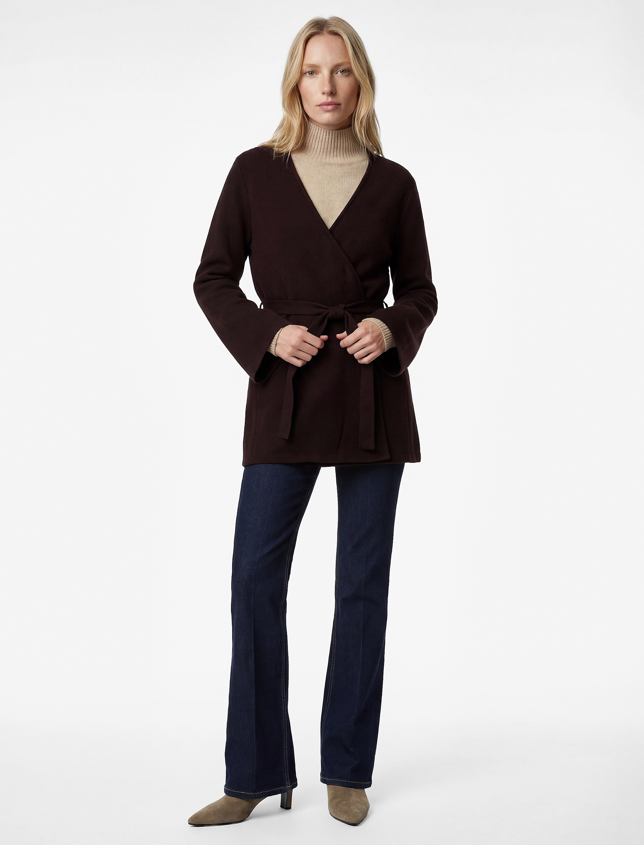   Koton X Melis Ağazat - Uzun Geniş Kollu Beli Bağcıklı Düğme Detaylı Uzun Kruvaze Hırka