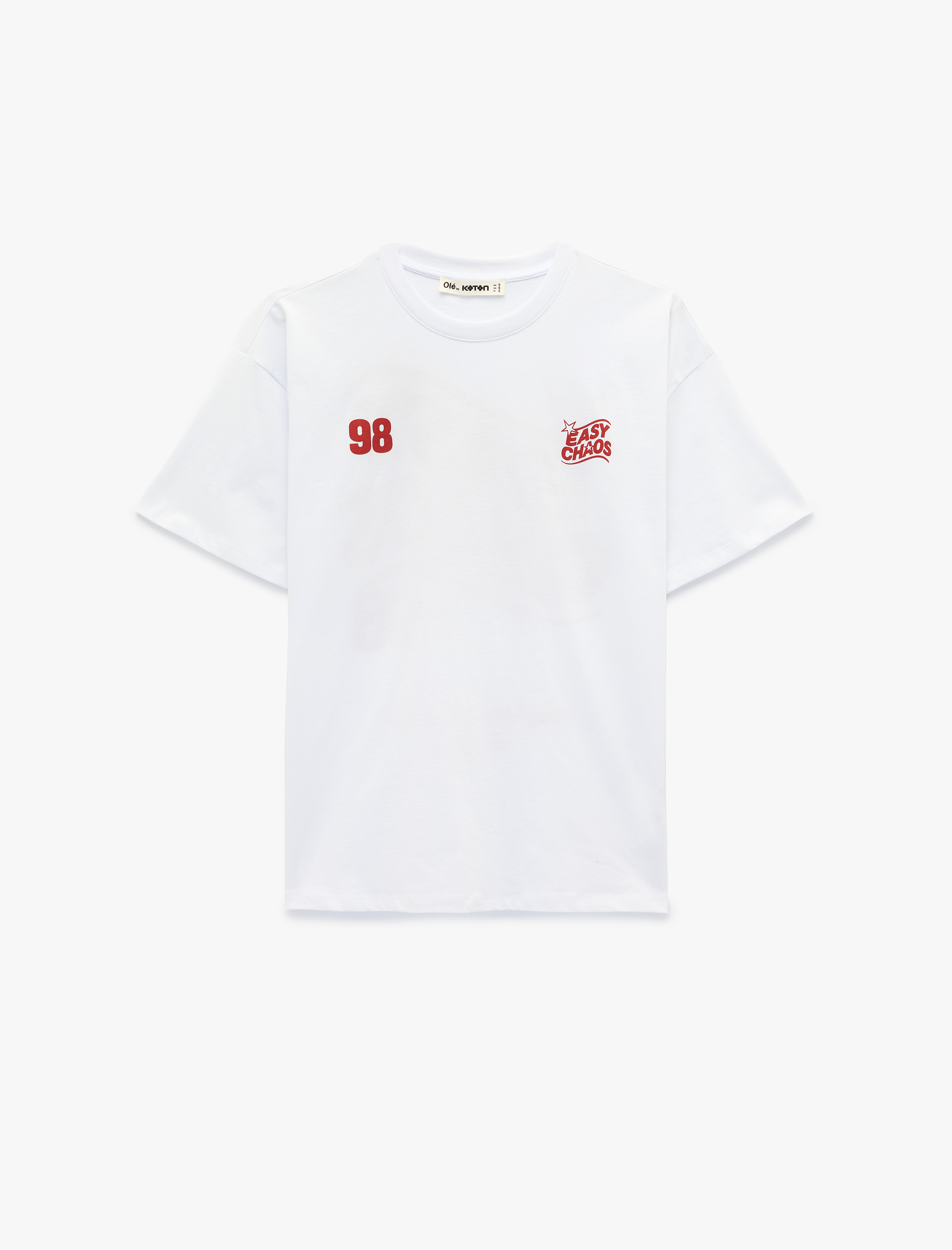   Pamuklu Bisiklet Yaka Kısa Kollu Arkası Baskılı Oversize Tişört