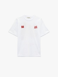 Pamuklu Bisiklet Yaka Kısa Kollu Arkası Baskılı Oversize Tişört