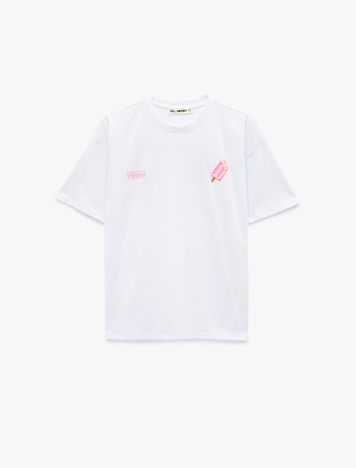  Kısa Kollu Bisiklet Yaka Arkası Baskılı Oversize Tişört