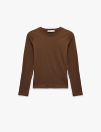 Slim Fit Pamuklu Uzun Kollu Bisiklet Yaka Tişört