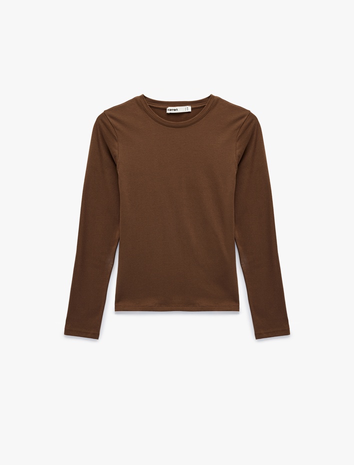  Slim Fit Pamuklu Uzun Kollu Bisiklet Yaka Tişört