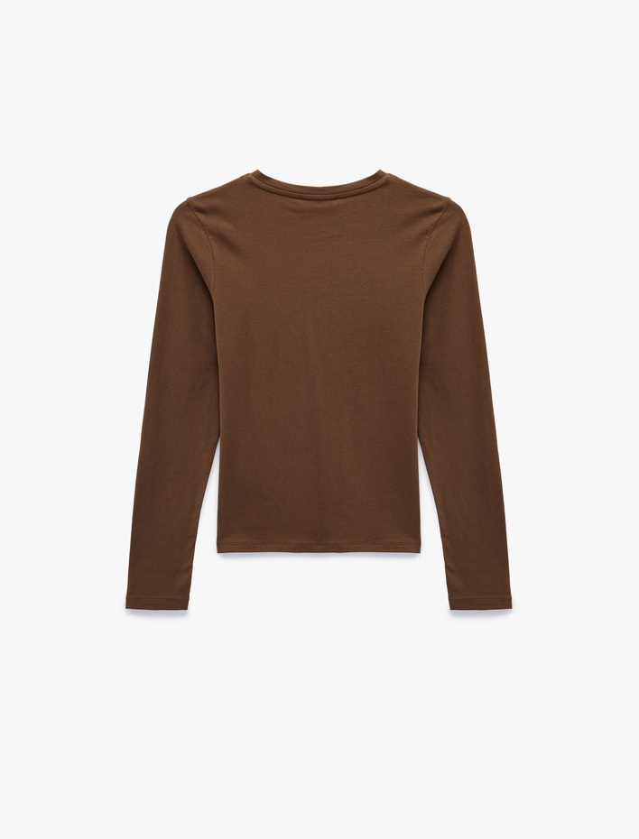  Slim Fit Pamuklu Uzun Kollu Bisiklet Yaka Tişört