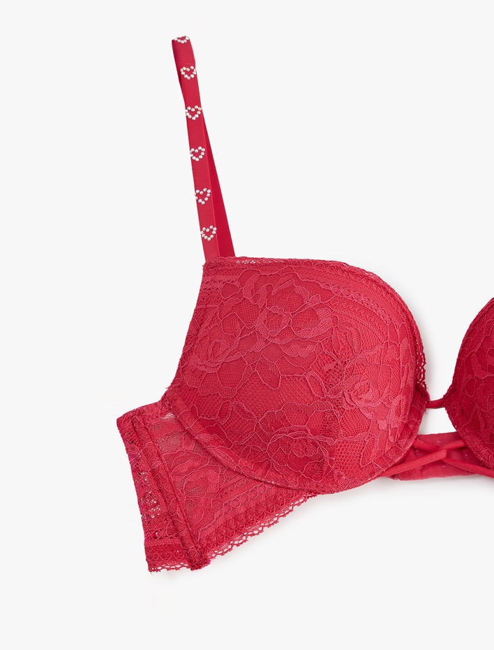  Dantelli Kalp Detaylı Destekli Ekstra Dolgulu Maximizer Sütyen
