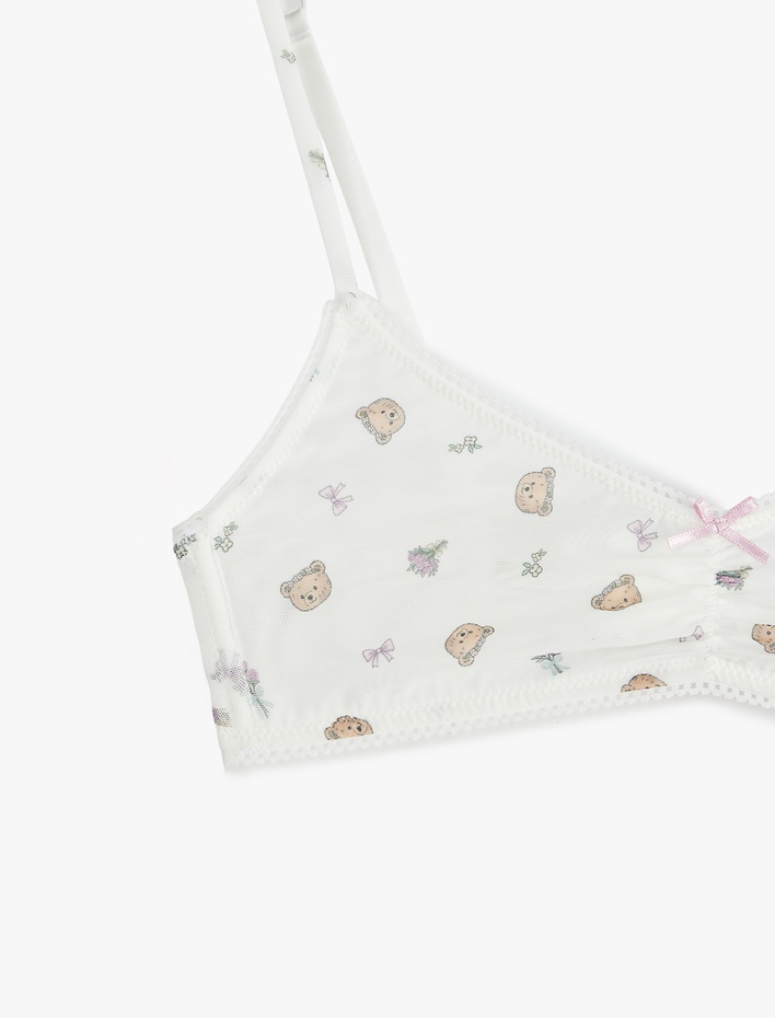  Rahat Kalıp Balensiz Ayıcık Desenli Dolgusuz Tül Bralet Sütyen