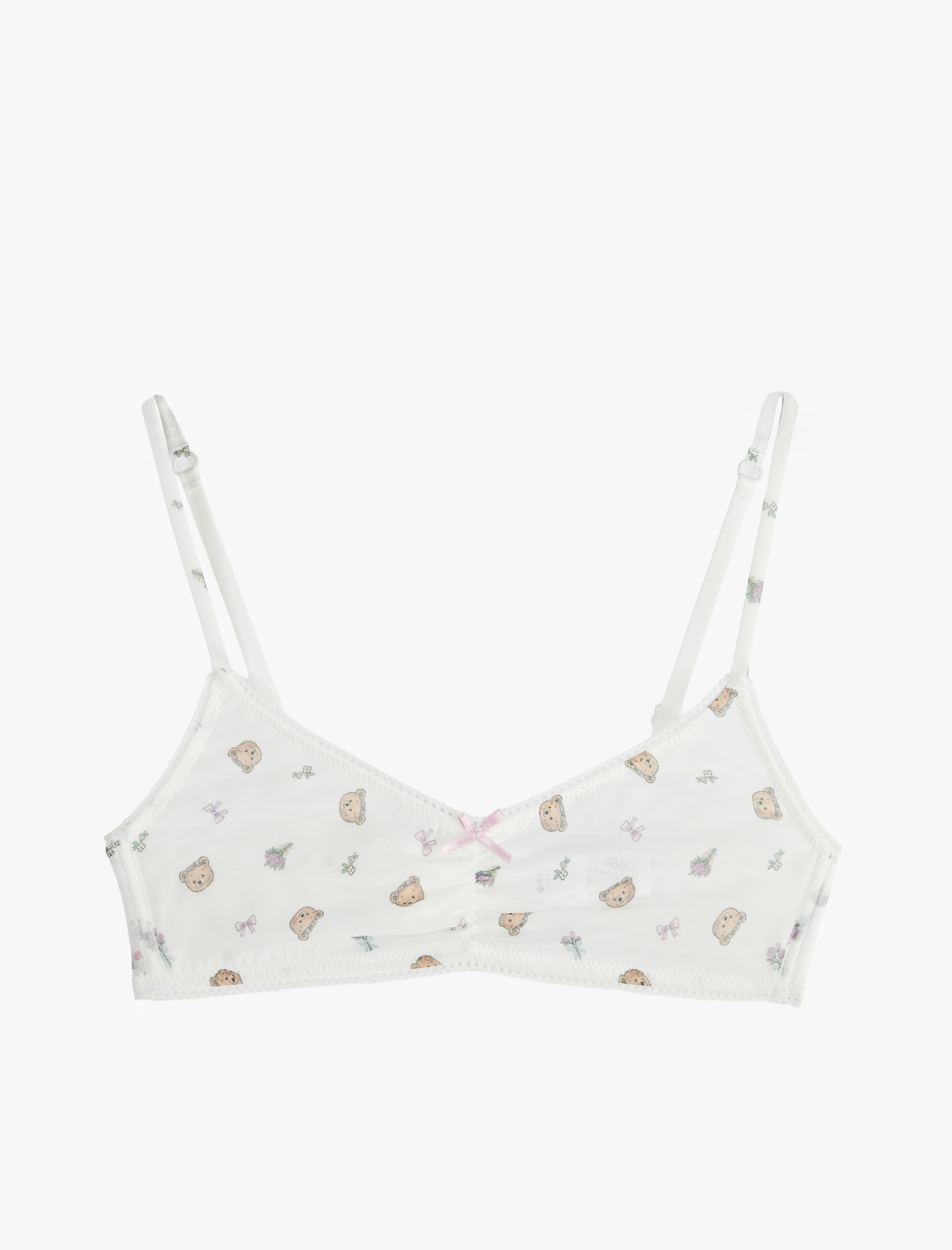   Rahat Kalıp Balensiz Ayıcık Desenli Dolgusuz Tül Bralet Sütyen