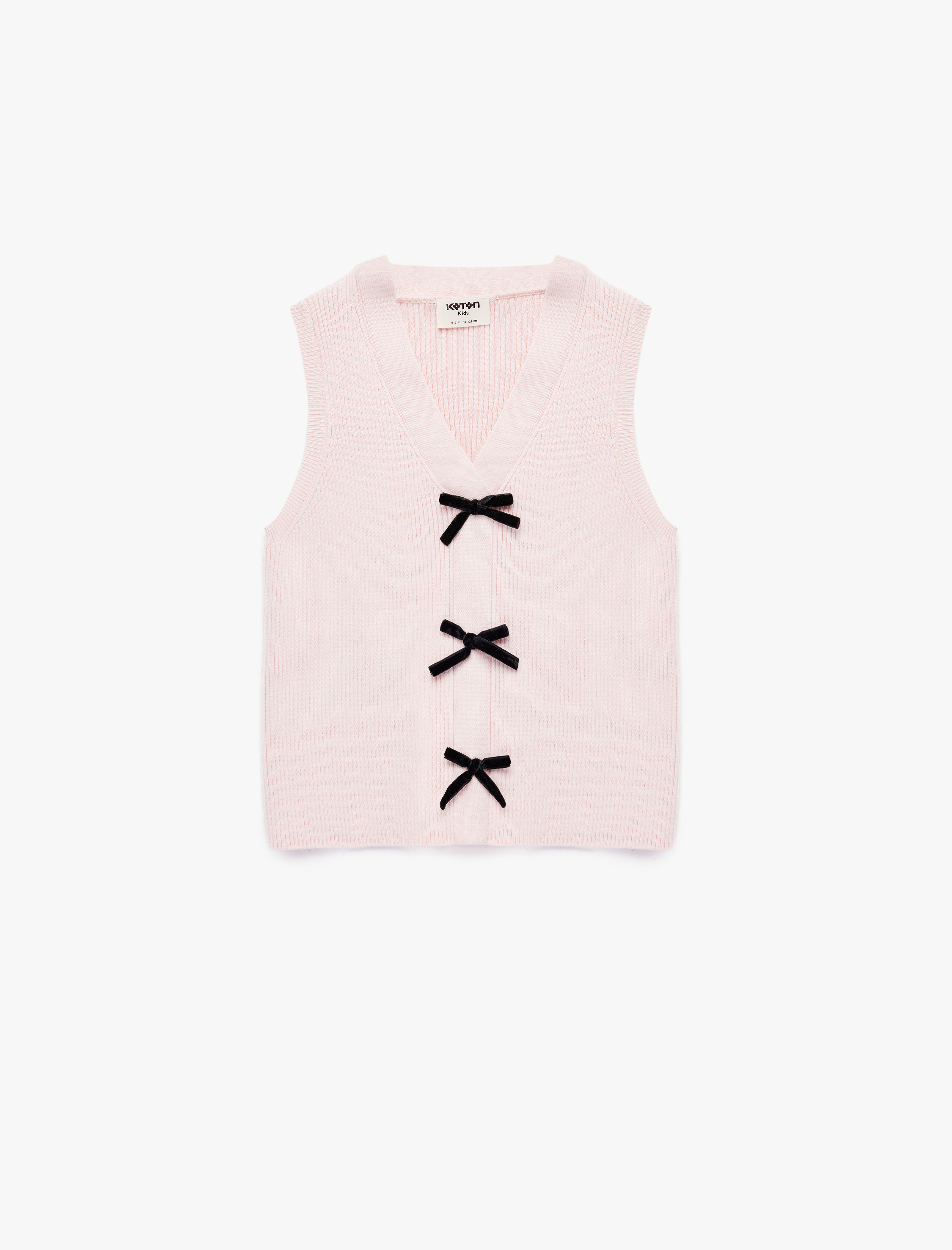  Kız Çocuk V Yaka Kolsuz Viskon Karışımlı Fiyonklu Atlet