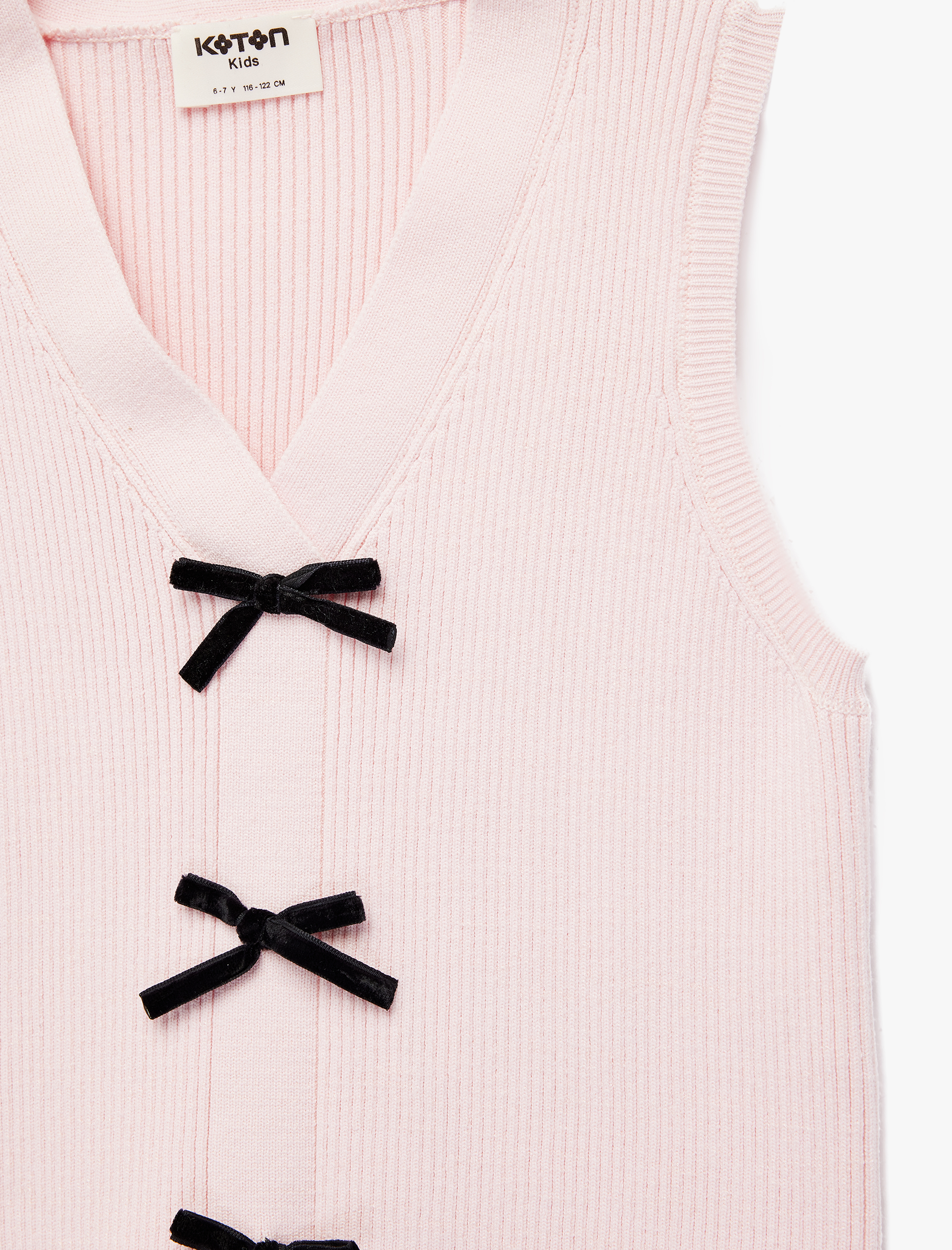  Kız Çocuk V Yaka Kolsuz Viskon Karışımlı Fiyonklu Atlet