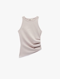 Slim Fit Asimetrik Kesim Drapeli Metalik İplik Detaylı Simli Fitilli Bluz