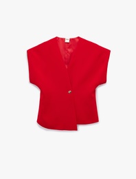 Kolsuz Metal Aksesuarlı Asimetrik Kruvaze Yaka Yelek