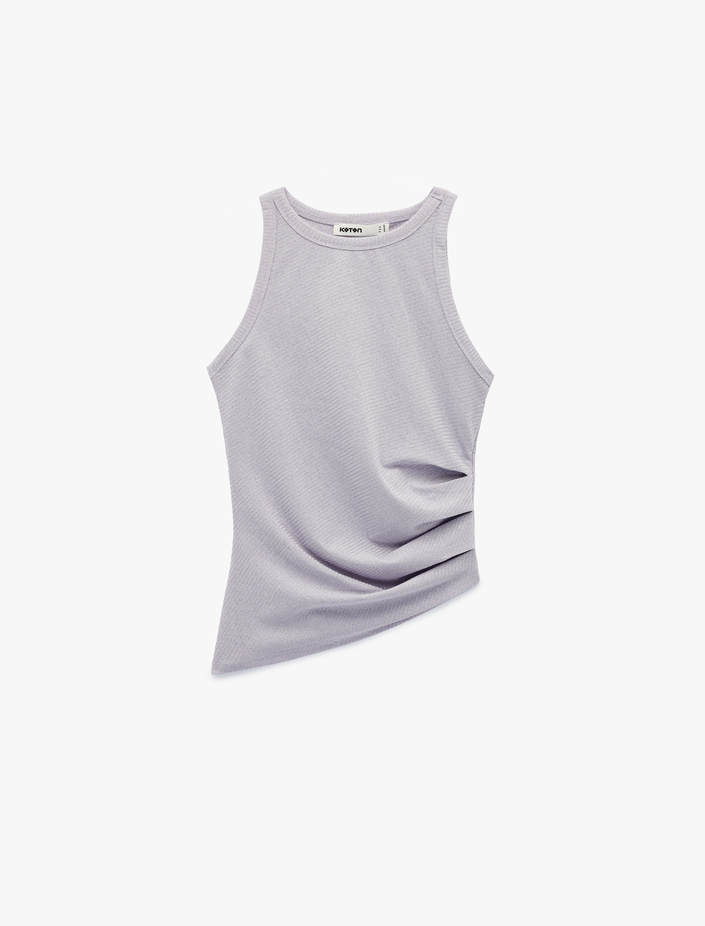   Slim Fit Asimetrik Kesim Drapeli Metalik İplik Detaylı Simli Fitilli Bluz