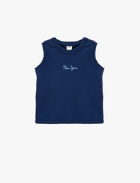 Nakış Detaylı Dokulu Kolsuz Bisiklet Yaka Pamuklu Atlet