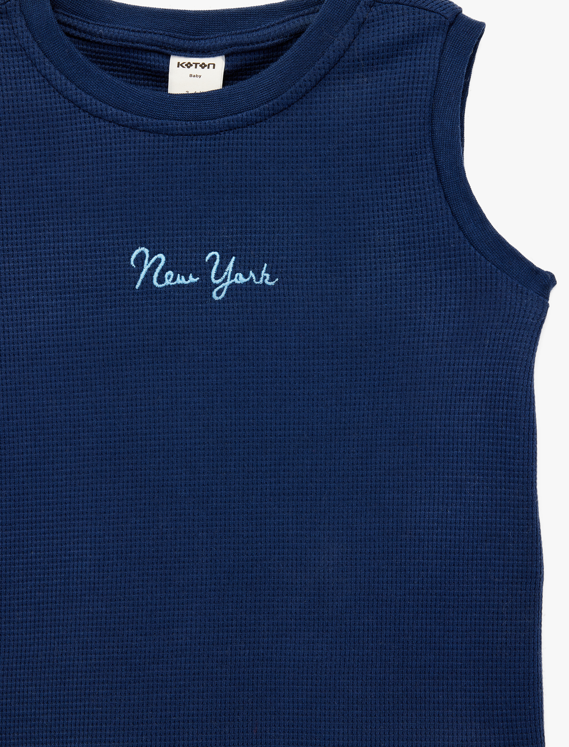  Erkek Bebek Nakış Detaylı Dokulu Kolsuz Bisiklet Yaka Pamuklu Atlet