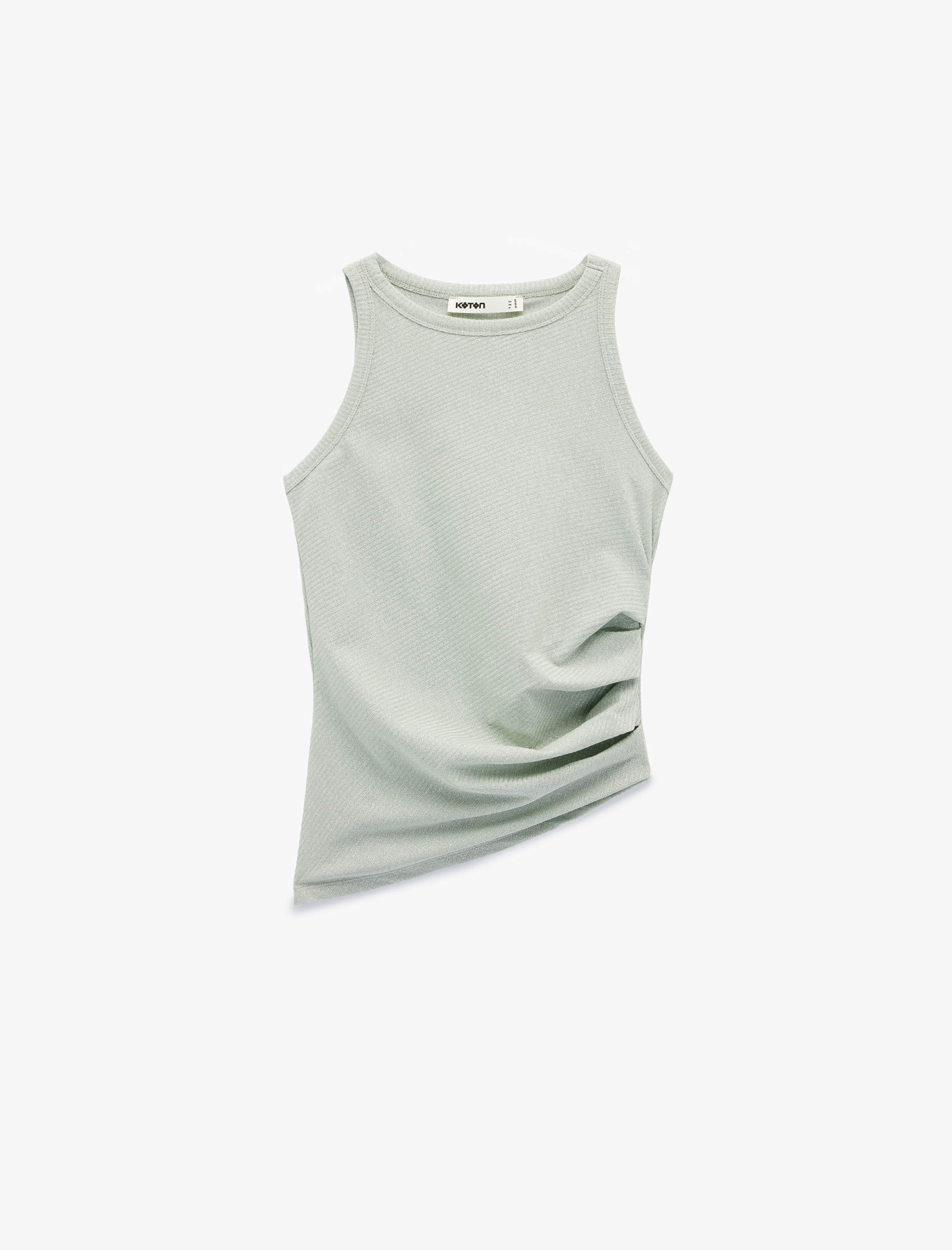   Slim Fit Asimetrik Kesim Drapeli Metalik İplik Detaylı Simli Fitilli Bluz