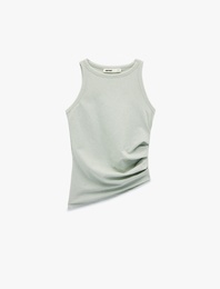 Slim Fit Asimetrik Kesim Drapeli Metalik İplik Detaylı Simli Fitilli Bluz