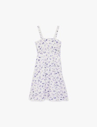 Kare Yaka Pamuklu Çiçekli Askılı Elbise