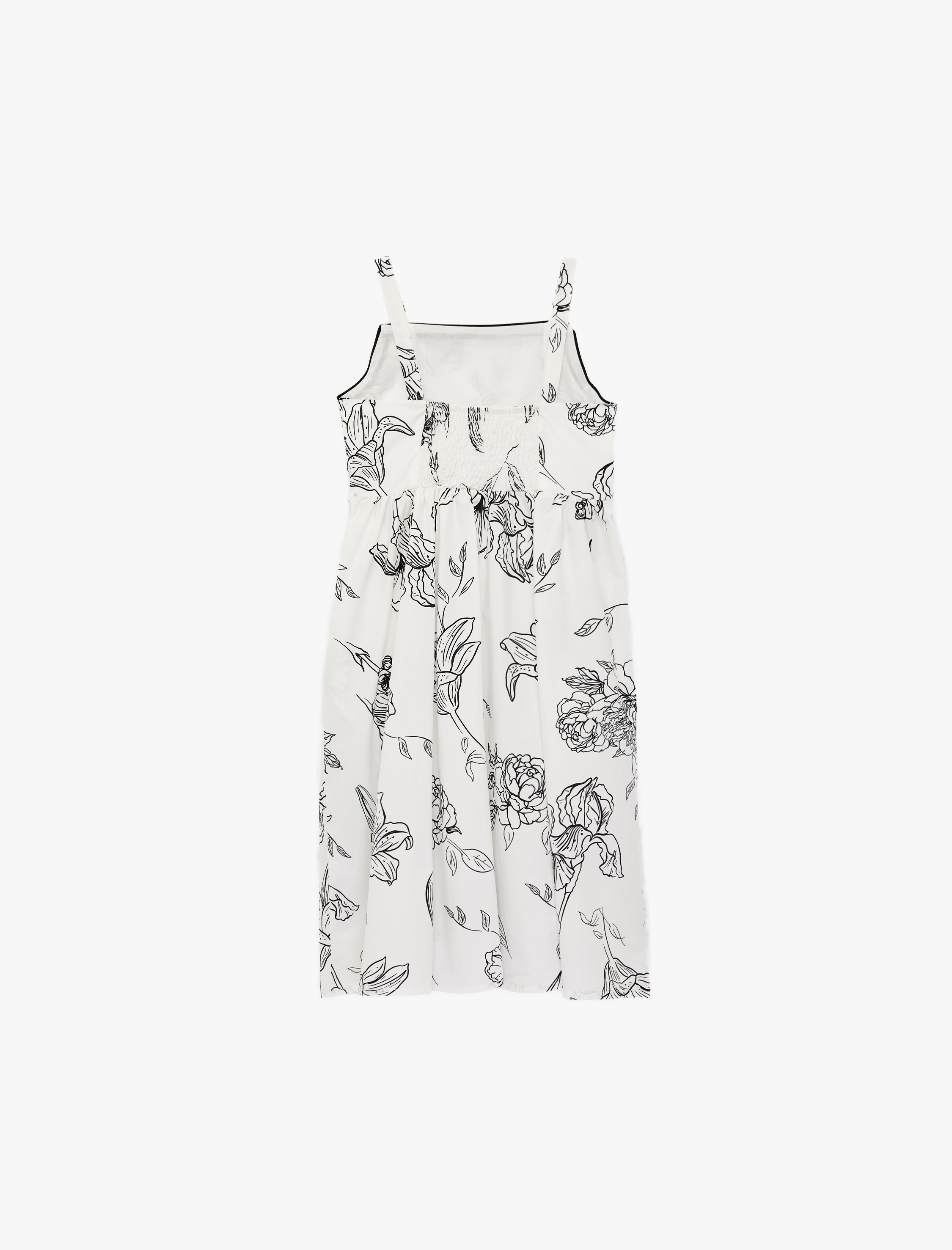  Kız Çocuk Kare Yaka Bol Kesim Pamuklu Çiçekli Askılı Midi Elbise