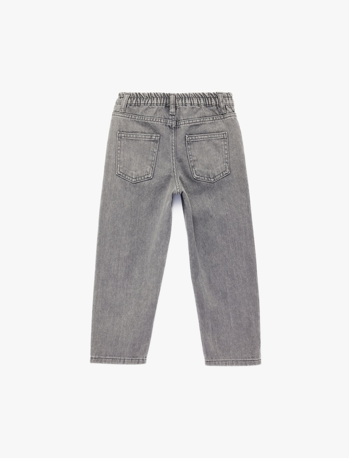 Erkek Bebek Pamuklu Cepli Rahat Kalıp Düğmeli Balon Form Denim Pantolon