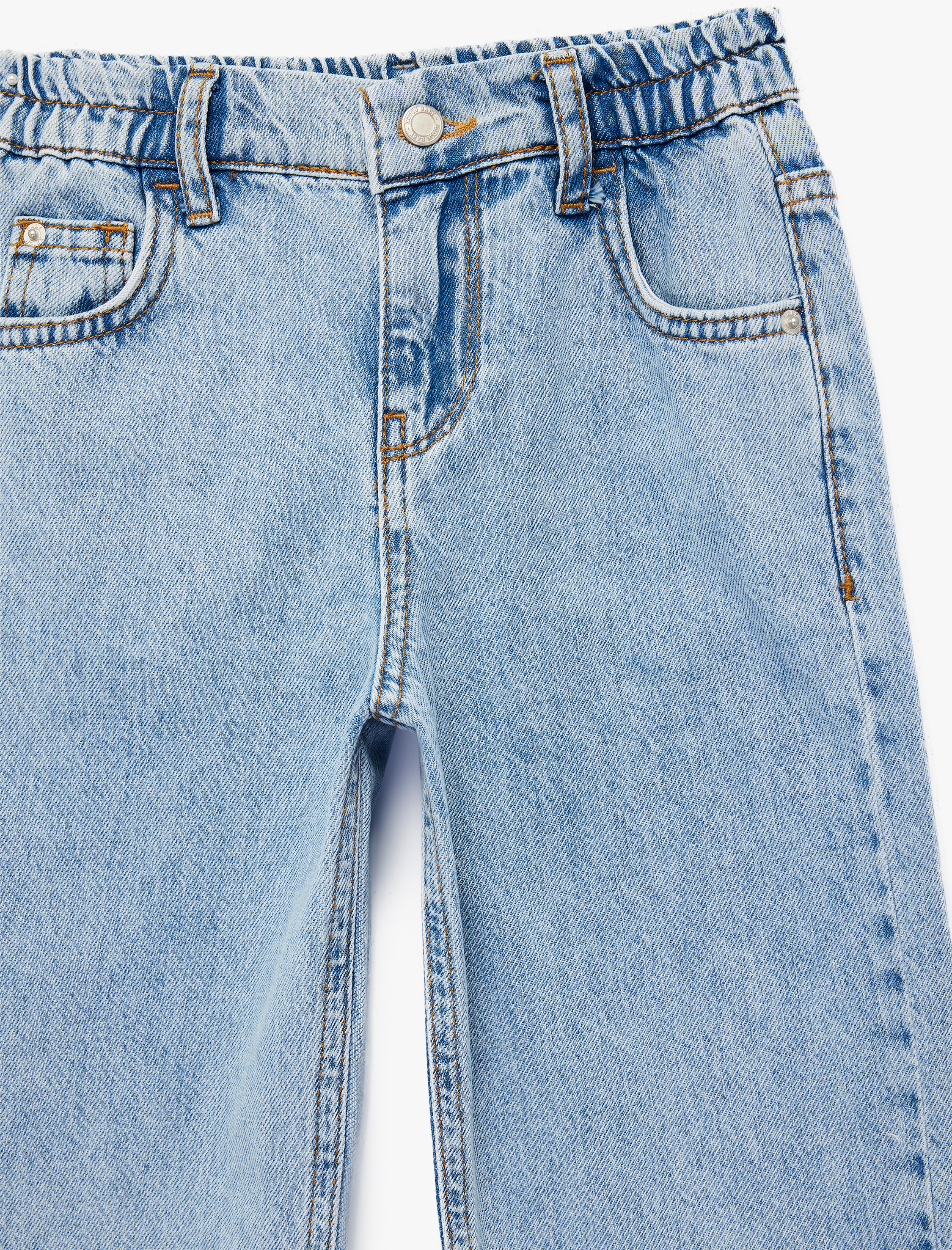  Erkek Bebek Pamuklu Cepli Rahat Kalıp Düğmeli Balon Form Denim Pantolon