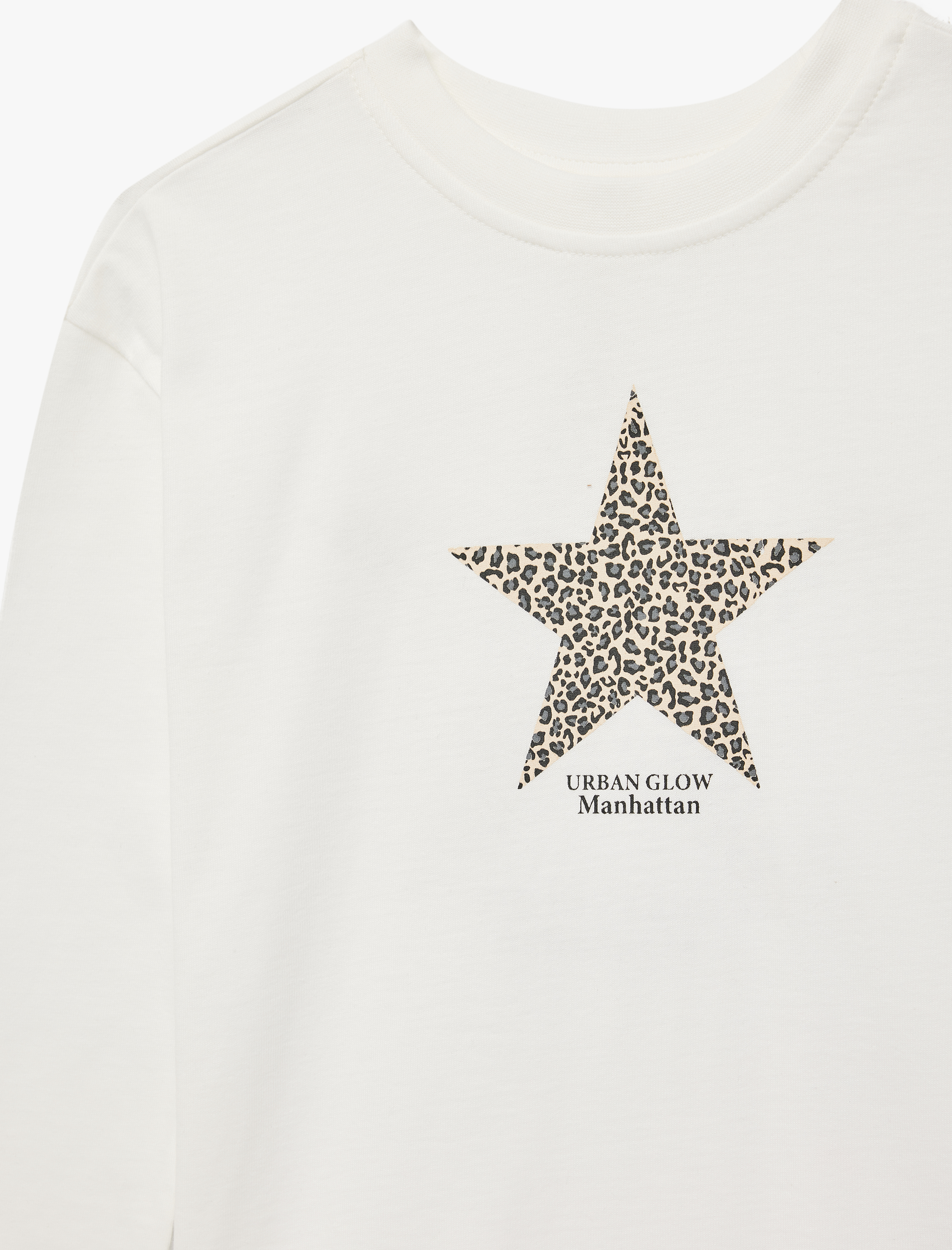  Kız Çocuk Yıldız Baskılı Uzun Kollu Bisiklet Yaka Pamuklu Tişört