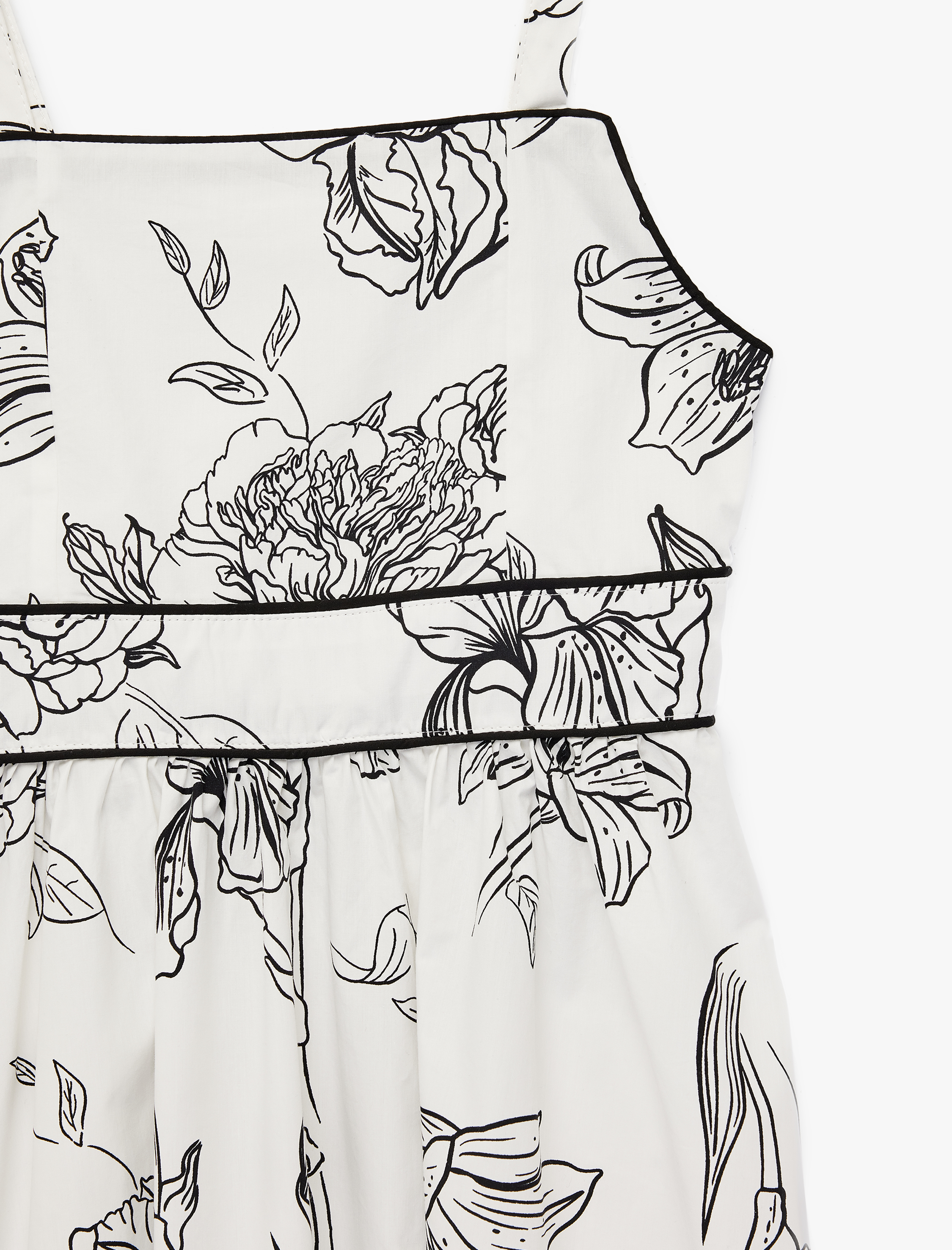  Kız Çocuk Kare Yaka Bol Kesim Pamuklu Çiçekli Askılı Midi Elbise