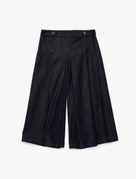 Pile Detaylı Diz Altı Denim Bermuda Şort