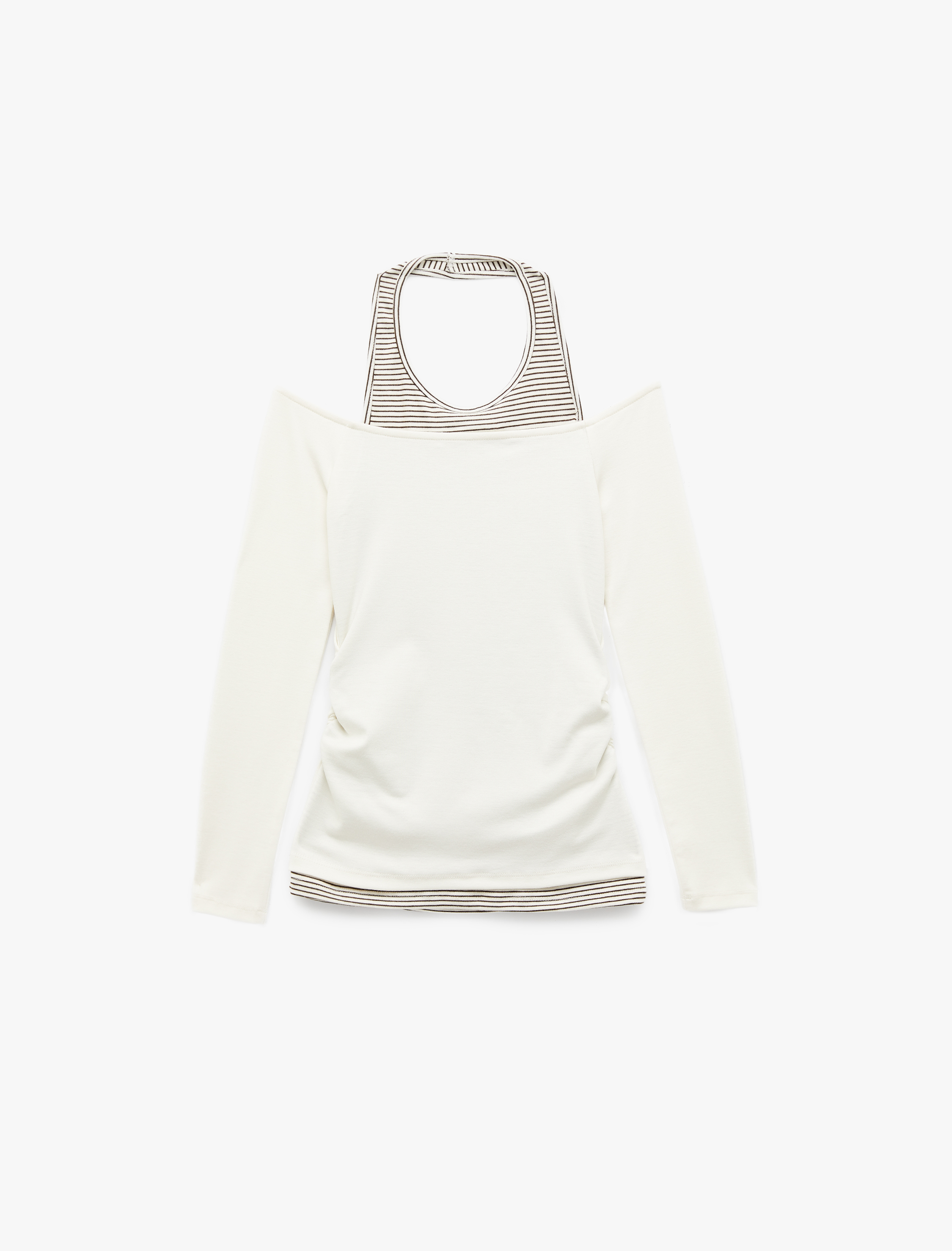   Viskon Karışımlı Slim Fit Uzun Kollu Halter Yaka Tişört