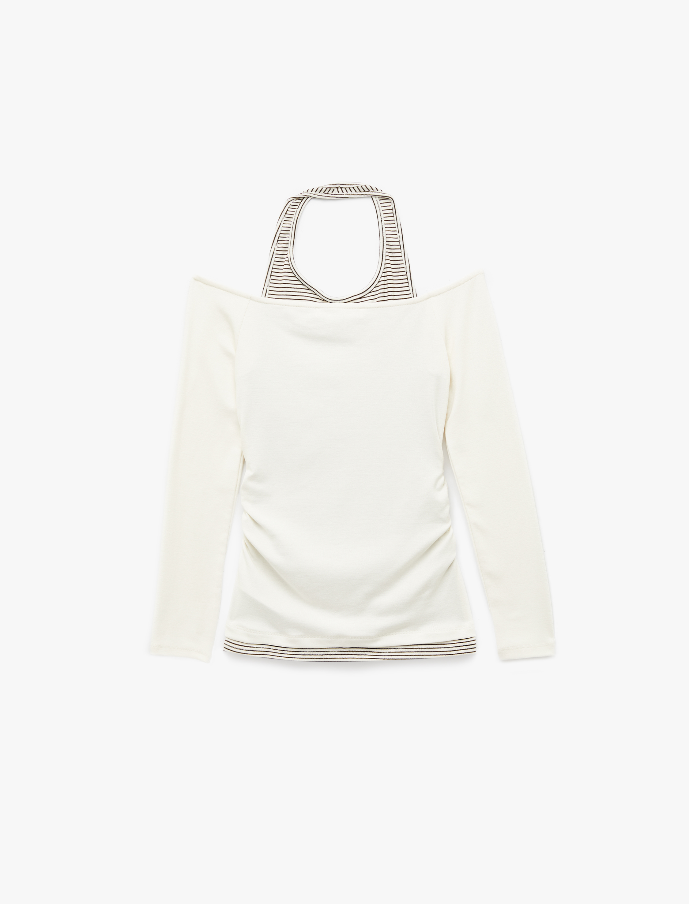   Viskon Karışımlı Slim Fit Uzun Kollu Halter Yaka Tişört