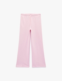 Beli Lastikli Bağlamalı Üç İplik Geniş Paça Nervürlü Eşofman Altı