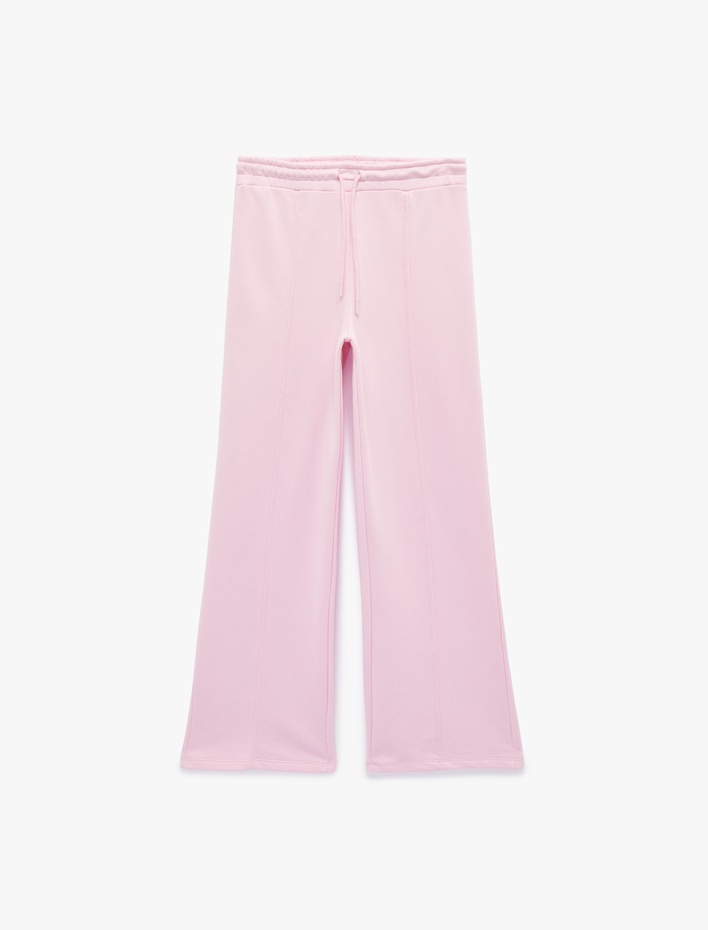  Beli Lastikli Bağlamalı Üç İplik Geniş Paça Nervürlü Eşofman Altı