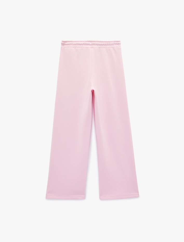  Beli Lastikli Bağlamalı Üç İplik Geniş Paça Nervürlü Eşofman Altı